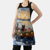 Schwarze Katze Weihnachtsboot Urlaub Schürze (InSitu)