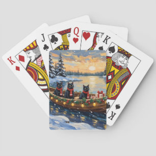 Schwarze Katze Weihnachtsboot Urlaub Spielkarten