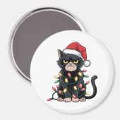 Schwarze Katze Weihnachtsedition Magnet (Vorderseite/Rückseite)