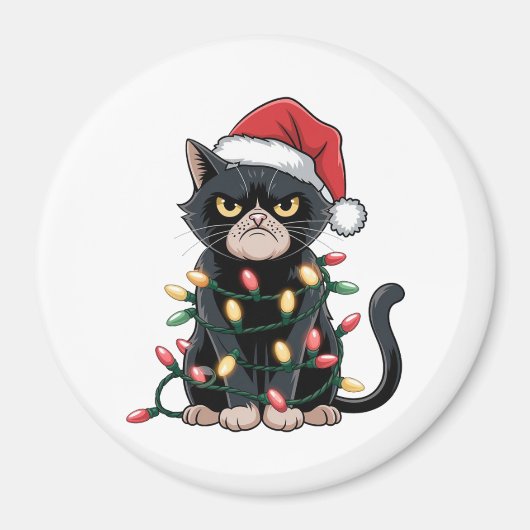 Schwarze Katze Weihnachtsedition Magnet (Vorne)