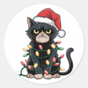 Schwarze Katze Weihnachtsedition Runder Aufkleber