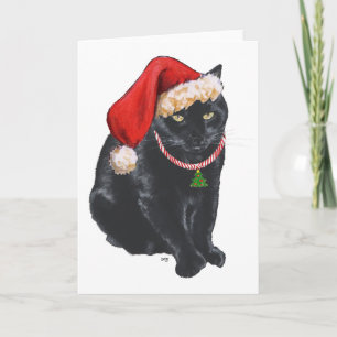 Schwarze Katze Weihnachtshelfer des Weihnachtsmann Feiertagskarte
