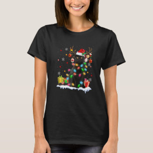 Schwarze Katze Weihnachtsmann Hut Rentier Weihnach T-Shirt