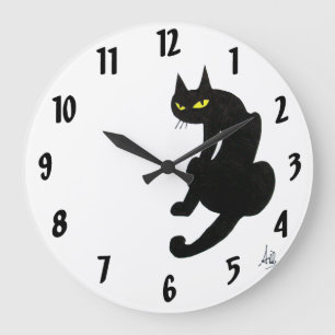 SCHWARZE KATZE weiß Große Wanduhr