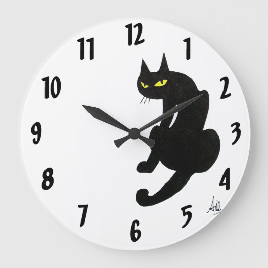 SCHWARZE KATZE weiß Große Wanduhr (Vorderseite)