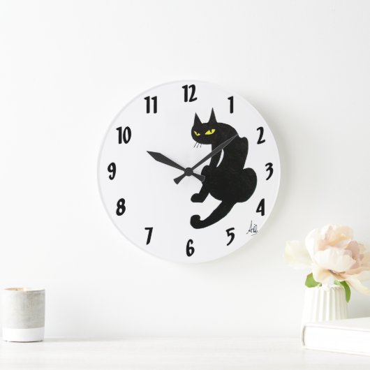 SCHWARZE KATZE weiß Große Wanduhr (Zuhause)