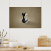Schwarze Katze Weiße Katze (Farbe 3) Poster (Küche)