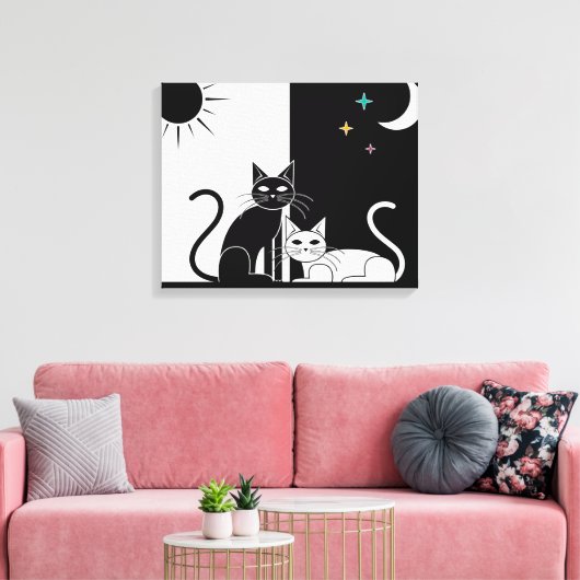 Schwarze Katze, weiße Katze Leinwanddruck (Insitu (Wohnzimmer))