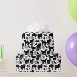 Schwarze Katze, weißes Muster Geschenkpapier