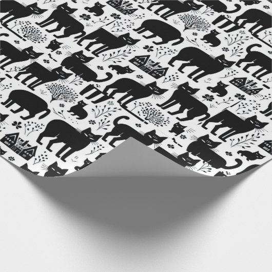 Schwarze Katze, weißes Muster Geschenkpapier (Ecke)