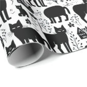 Schwarze Katze, weißes Muster Geschenkpapier (Rolleneckpunkt)