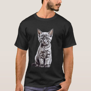 Schwarze Katze Welpe Skizze Zeichnung Kunst Katzen T-Shirt