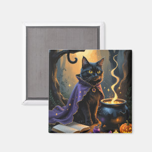 Schwarze Katze Whimsical Halloween-Malerei Magnet