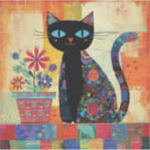 Schwarze Katze Whimsical Kunst Aufkleber (Vorderseite)