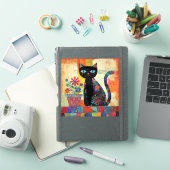 Schwarze Katze Whimsical Kunst Aufkleber (iPad Hülle)