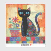 Schwarze Katze Whimsical Kunst Aufkleber (Blatt)