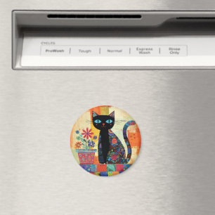 Schwarze Katze Whimsical Kunst Magnet