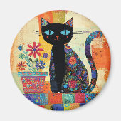 Schwarze Katze Whimsical Kunst Magnet (Vorne)
