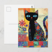 Schwarze Katze Whimsical Kunst Postkarte (Vorne/Hinten)