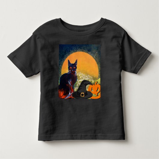 SCHWARZE KATZE, WITCH HAT UND PUMPKINS HALLOWEEN-P KLEINKIND T-SHIRT (Vorderseite)