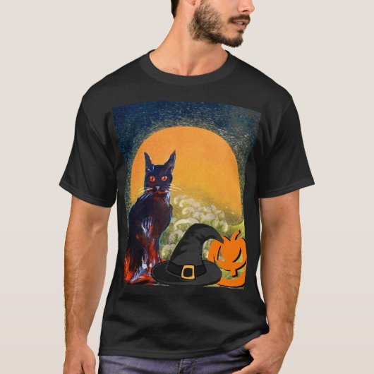 SCHWARZE KATZE, WITCH HAT UND PUMPKINS HALLOWEEN-P T-Shirt (Vorderseite)