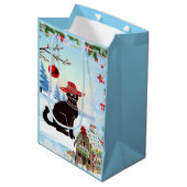 Schwarze Katze X-mas Mittlere Geschenktüte (Vorderseite Schrägansicht)