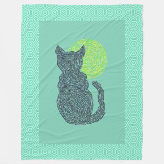 Schwarze Katze Z und das Fleecedecke (Vorderseite)