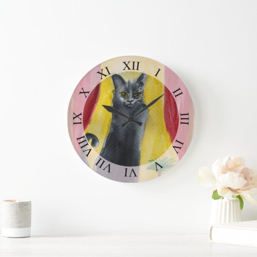 Schwarze Katze zeichnend Große Wanduhr (Zuhause)