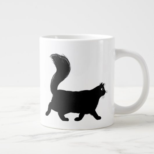 Schwarze Katze zu Fuß mit langatmigem Schwanz Jumbo-Tasse (Rechts)