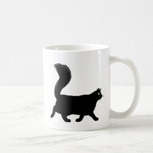 Schwarze Katze zu Fuß mit langatmigem Schwanz Kaffeetasse (Rechts)