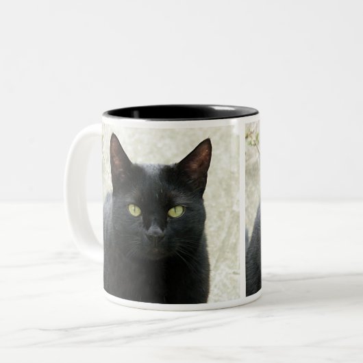 Schwarze Katze Zweifarbige Tasse (Vorderseite Links)