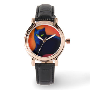 Schwarze Katzen-abstrakte Kunst zum zu tragen Armbanduhr