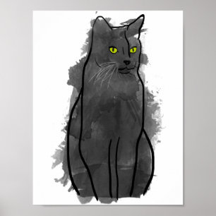 Schwarze Katzen-Aquarell-Kunst, Poster
