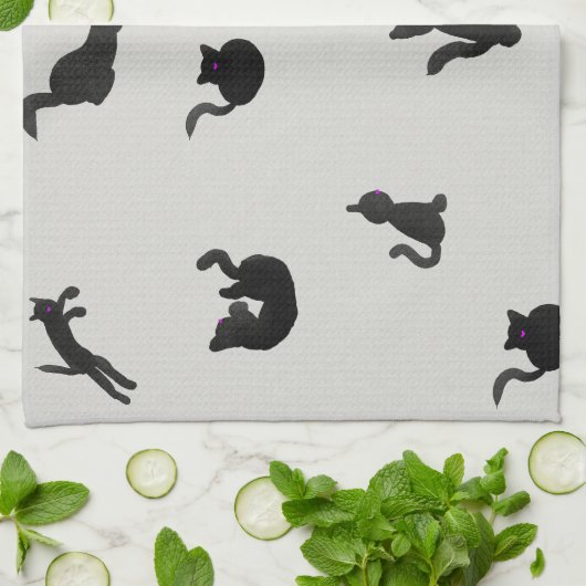 Schwarze Katzen Aquarell Muster Geschirrtuch (Gefaltet)