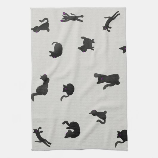 Schwarze Katzen Aquarell Muster Geschirrtuch (Vertikal)