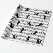 Schwarze Katzen auf Blatt Musik Geschenkpapier (Ungerollt)