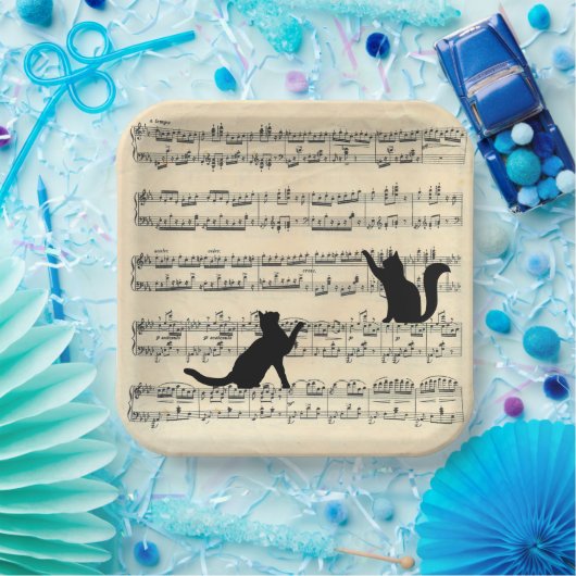 Schwarze Katzen auf Blatt Musik Pappteller (Party)