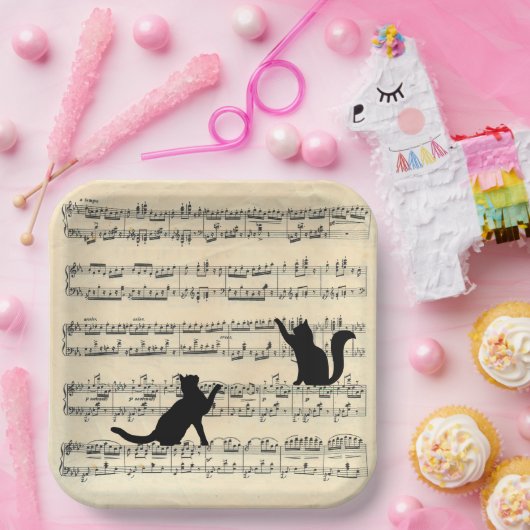 Schwarze Katzen auf Blatt Musik Pappteller (Party)