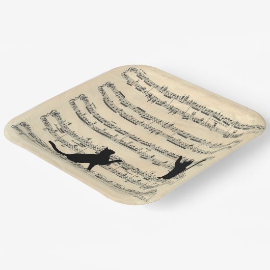 Schwarze Katzen auf Blatt Musik Pappteller (Gewinkelt)