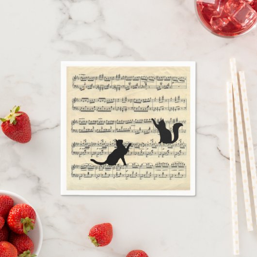 Schwarze Katzen auf Blatt Musik Serviette (Beispiel)