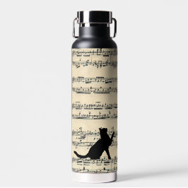 Schwarze Katzen auf Blatt Musik Trinkflasche