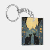 Schwarze Katzen auf dem Dach Schlüsselanhänger (Vorderseite links)
