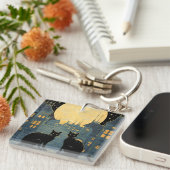 Schwarze Katzen auf dem Dach Schlüsselanhänger (Vorderseite rechts)