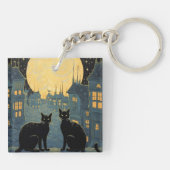 Schwarze Katzen auf dem Dach Schlüsselanhänger (Rückseite)