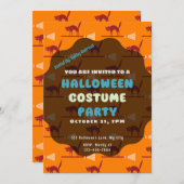 Schwarze Katzen auf Hexen Brooms Orange Halloween Einladung (Vorne/Hinten)