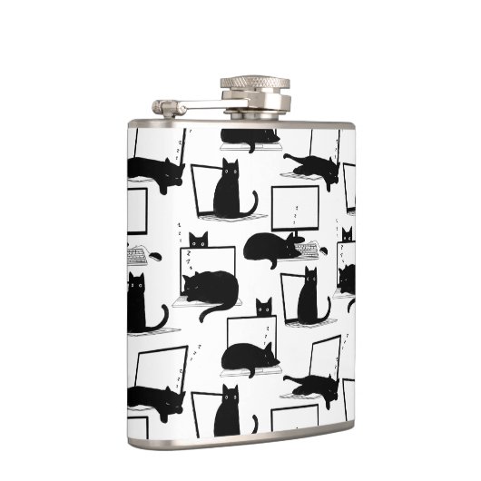 Schwarze Katzen auf Laptops Flachmann (Rechts)