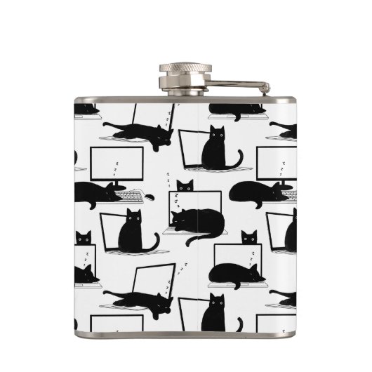 Schwarze Katzen auf Laptops Flachmann (Rückseite)