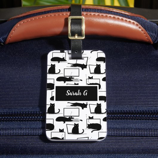 Schwarze Katzen auf Laptops Gepäckanhänger (Vorderseite Insitu 2)