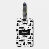 Schwarze Katzen auf Laptops Gepäckanhänger (Rückseite vertikal)