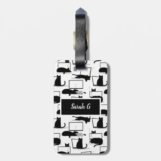 Schwarze Katzen auf Laptops Gepäckanhänger (Rückseite vertikal)
